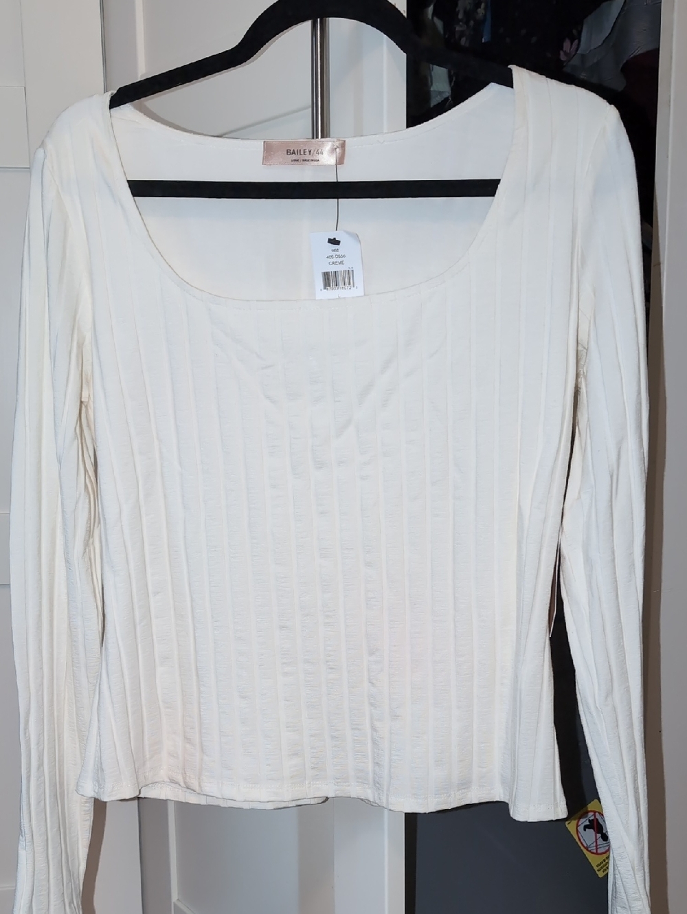 NWT Bailey 44 Cream Ribbed Square-Neck Long Sleeve Top